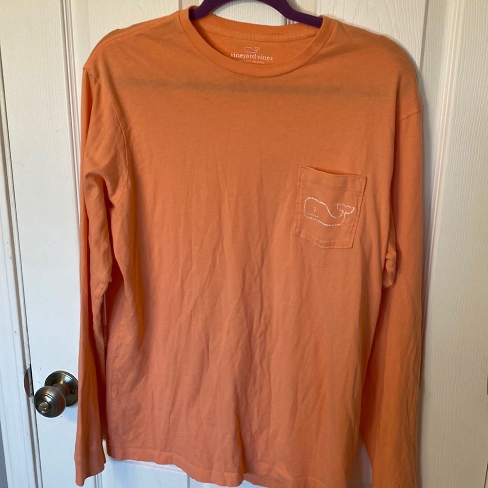 Vineyard Vines Long Sleeve Pocket Tee in Peach/Coral